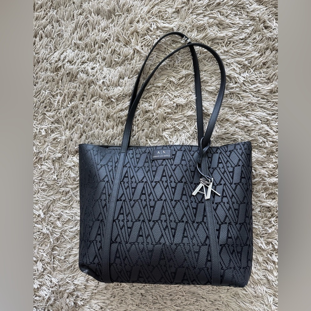 Armani Exchange Black Embossed Leather Tote